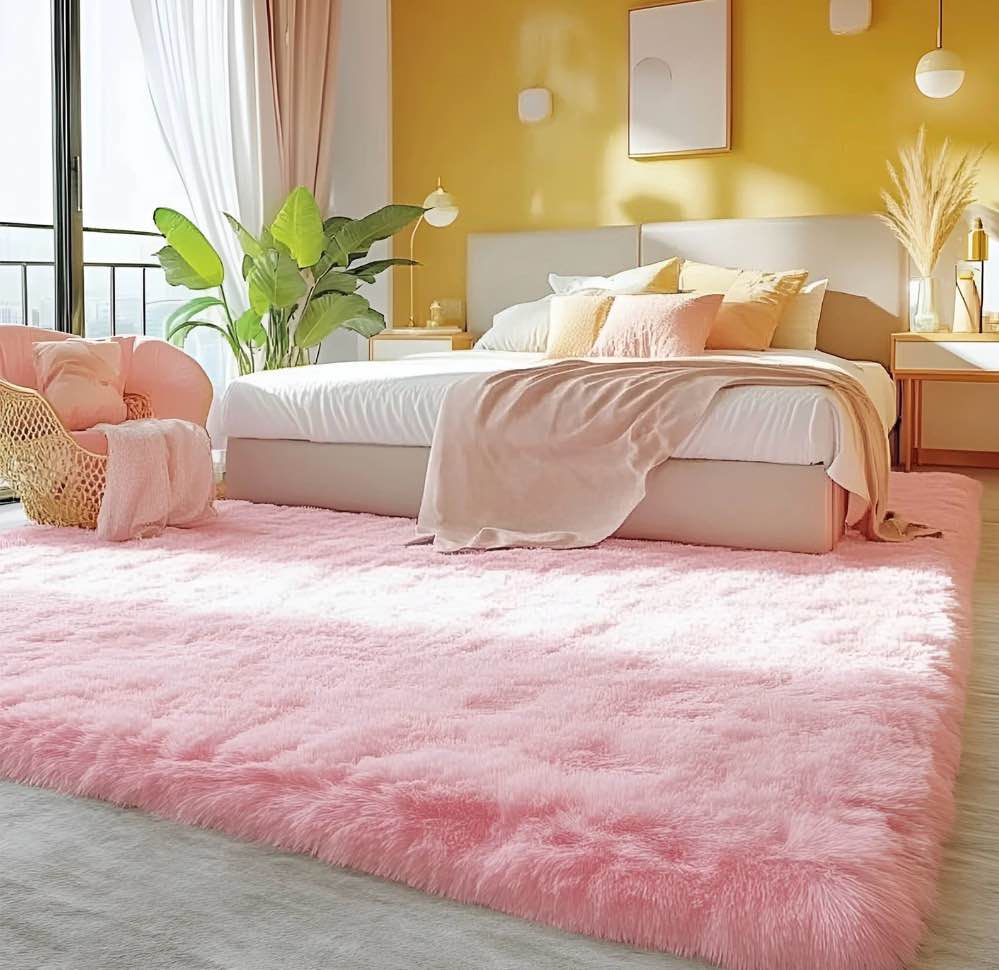 pentantan shag area rugs  8ft x 10ft soft fluffy indoor carpet for living room bedroom decor  pink