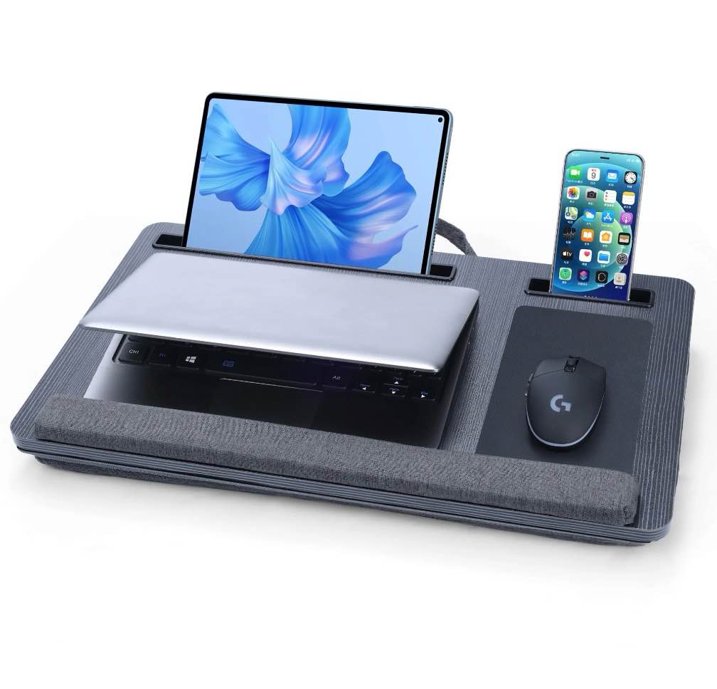 coliware lap desk 21.6 inch laptp desk with dual cushion device ledge mouse pad phone tablet holder