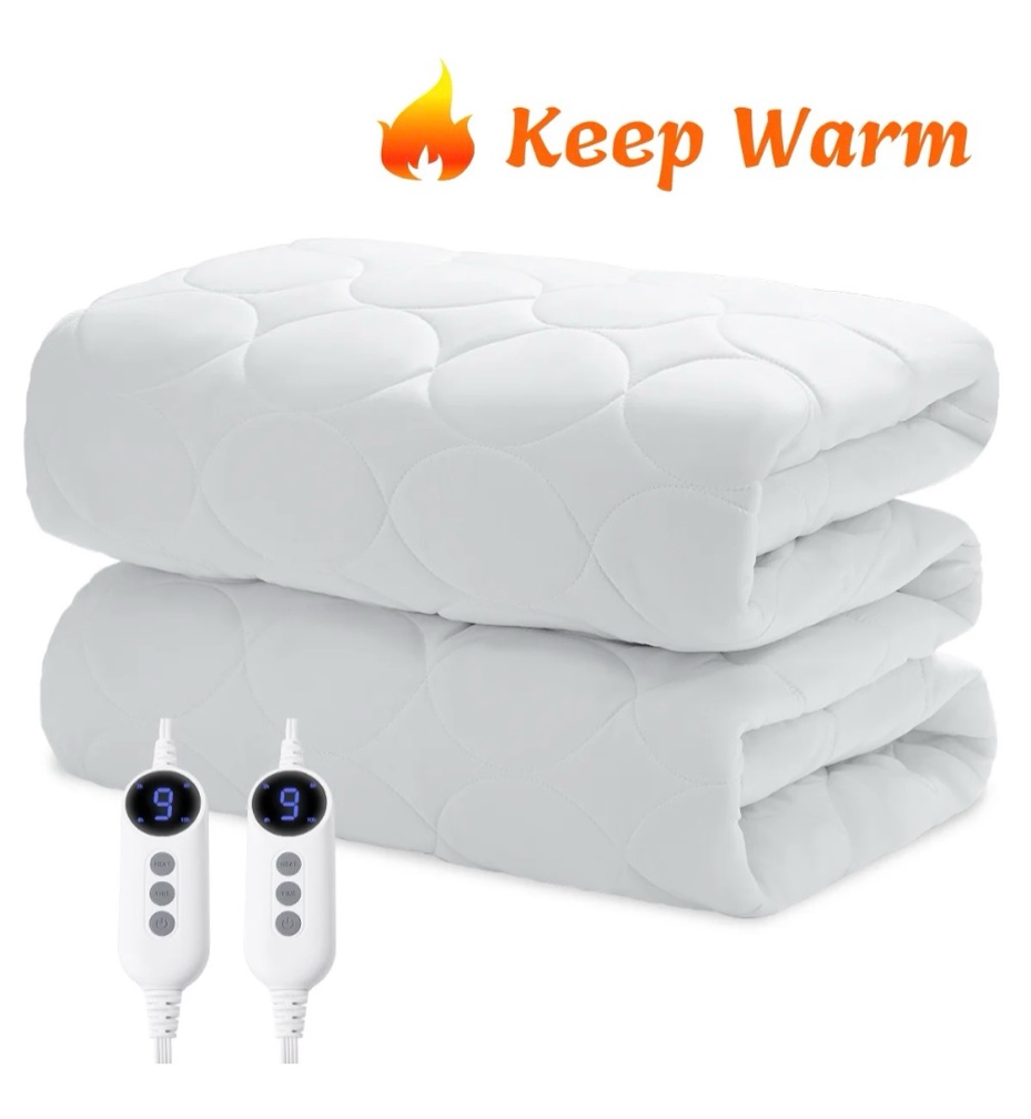 JUSTLET Heated Mattress Pad King Size with Dual Control 9 Heated Settings  Zone Heating Electric Mattress Pad  Auto Shut Off 2-10 Hours  Machine Washable  White