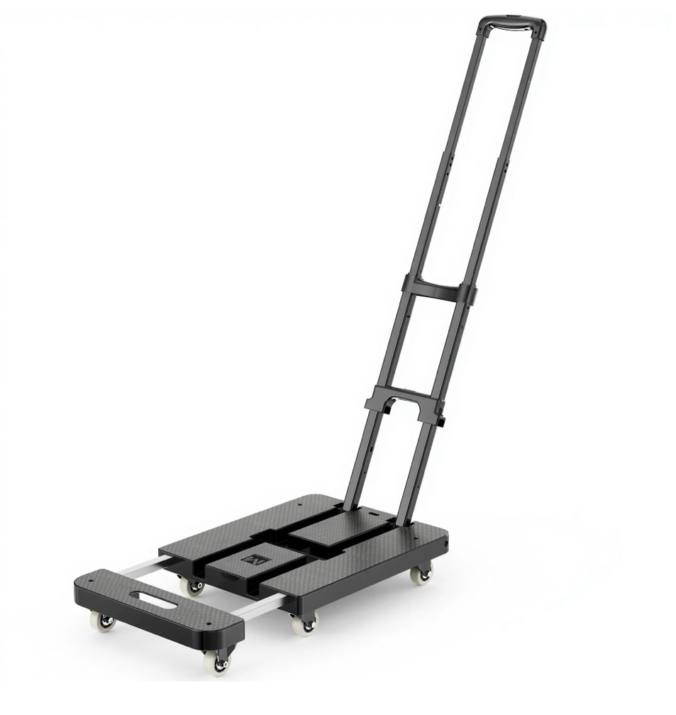 m buder folding hand truck  500 lbs heavy duty luggage cart  utility platform cart with 6 wheels for luggage  travel  house  office  shopping  moving use - black folded size is 11.8 x 17.7”