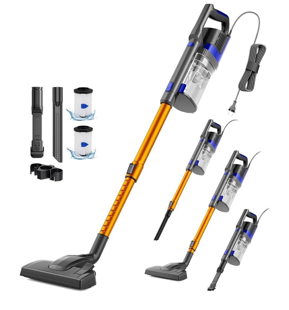 corded vacuum cleaner, 680w 32kpa powerful suction, lightweight vacuum for hardwood floor pet hair, gold