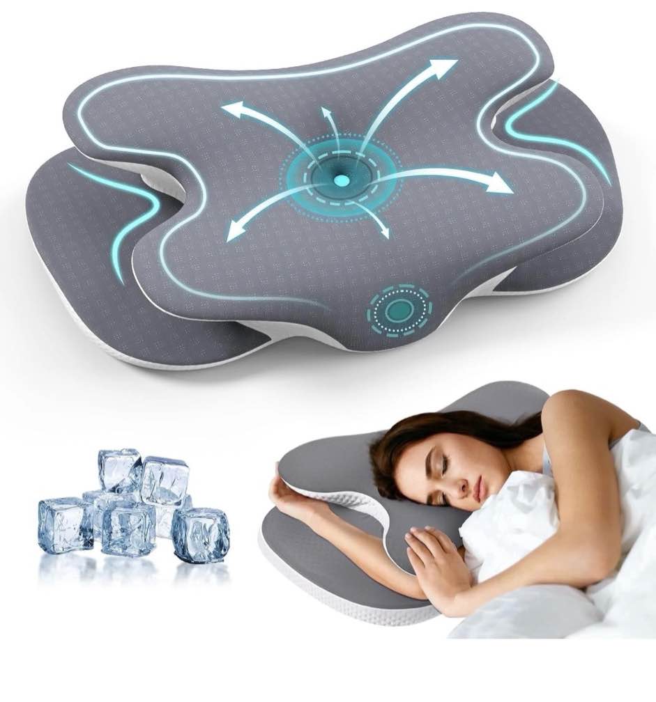 alupssuc cervical neck pillows, memory foam pillow with cooling silk case for neck & shoulder pain relief, side & back & stomach sleepers