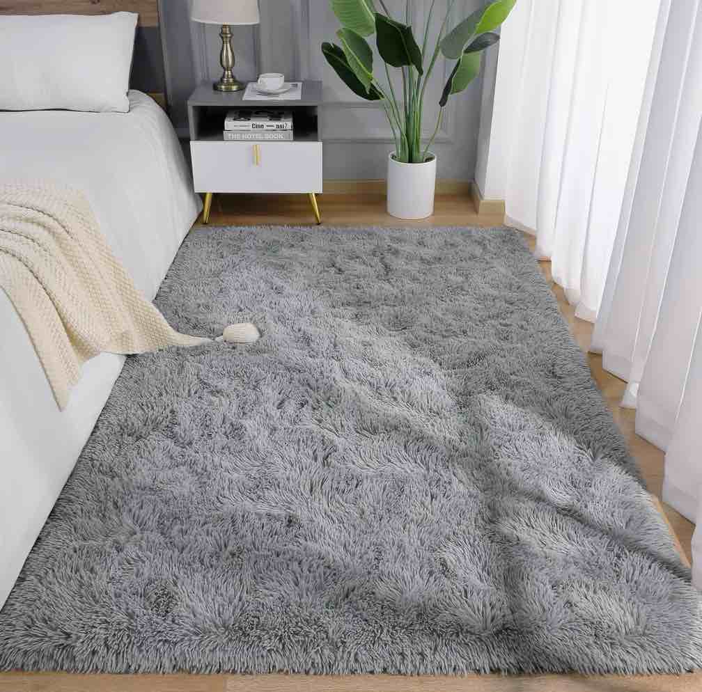 nefoso shag area rug, 5ft x 8ft soft fluffy area rugs for living room bedroom decor carpet, light gray