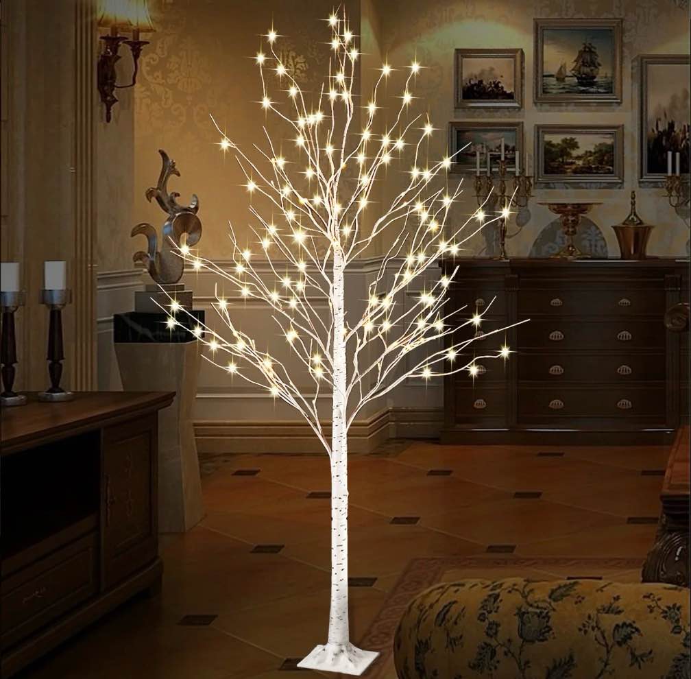 rirool led birch tree light with remote control and 8 flashing modes - 6 ft warm white 440 leds for home decor, party, wedding, festival decoration