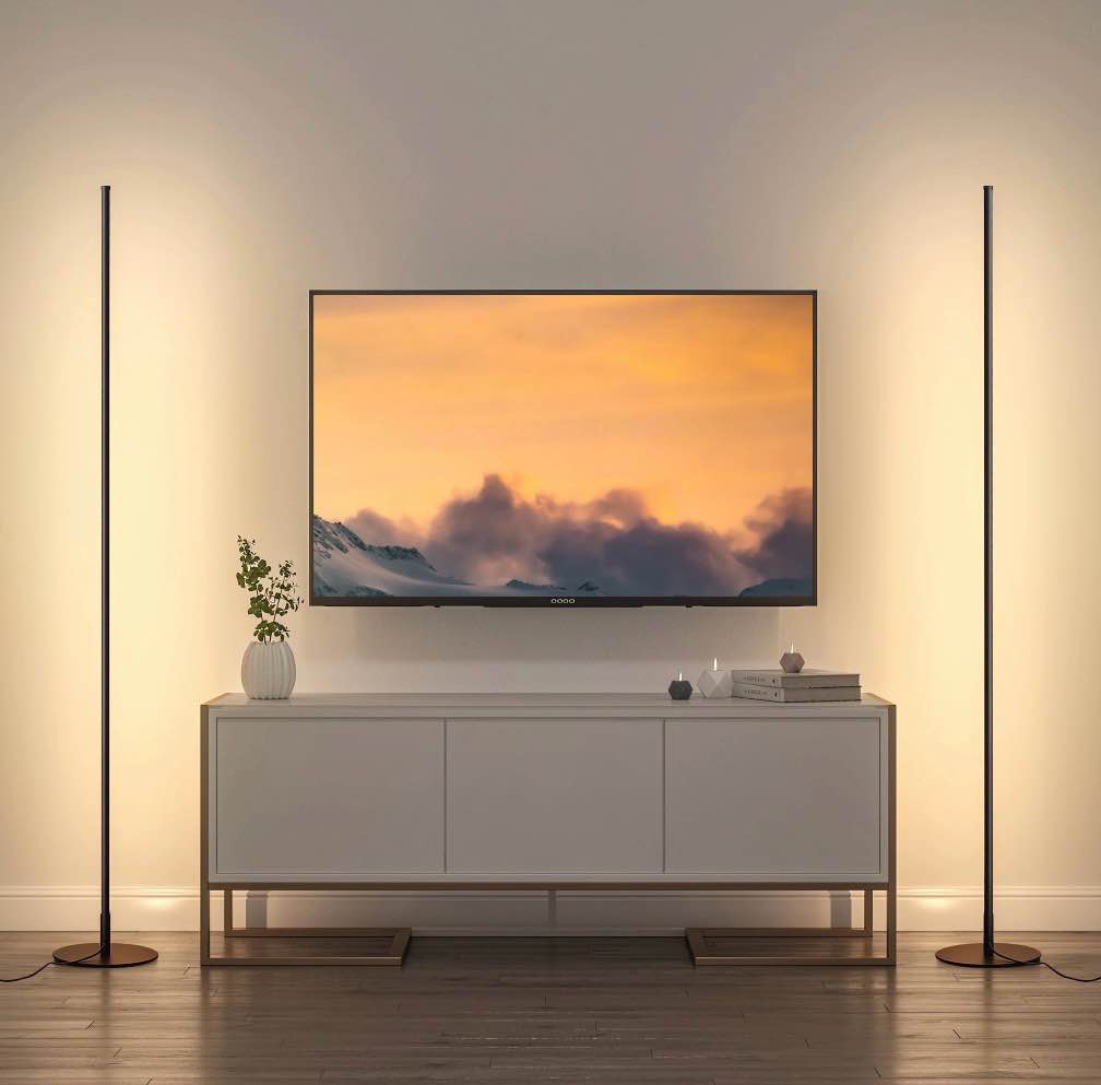 dewenwils led corner floor lamp set of 2  minimalist dimmable mood lighting  57.5 inch standing clearance floor lamps for living room  bedroom  office  3000k  black