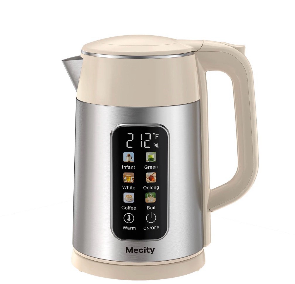 mecity electric kettle touch screen temperature control water boiler  6 preset temperature programs  2 hours keep warm  1.7 liter  cream white with stainless steel body