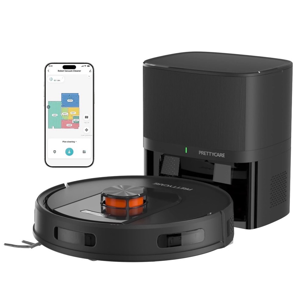 prettycare robot vacuum and mop combo with 9000pa,85 days self-emptying & refilling station with 3d home mapping l1 pro