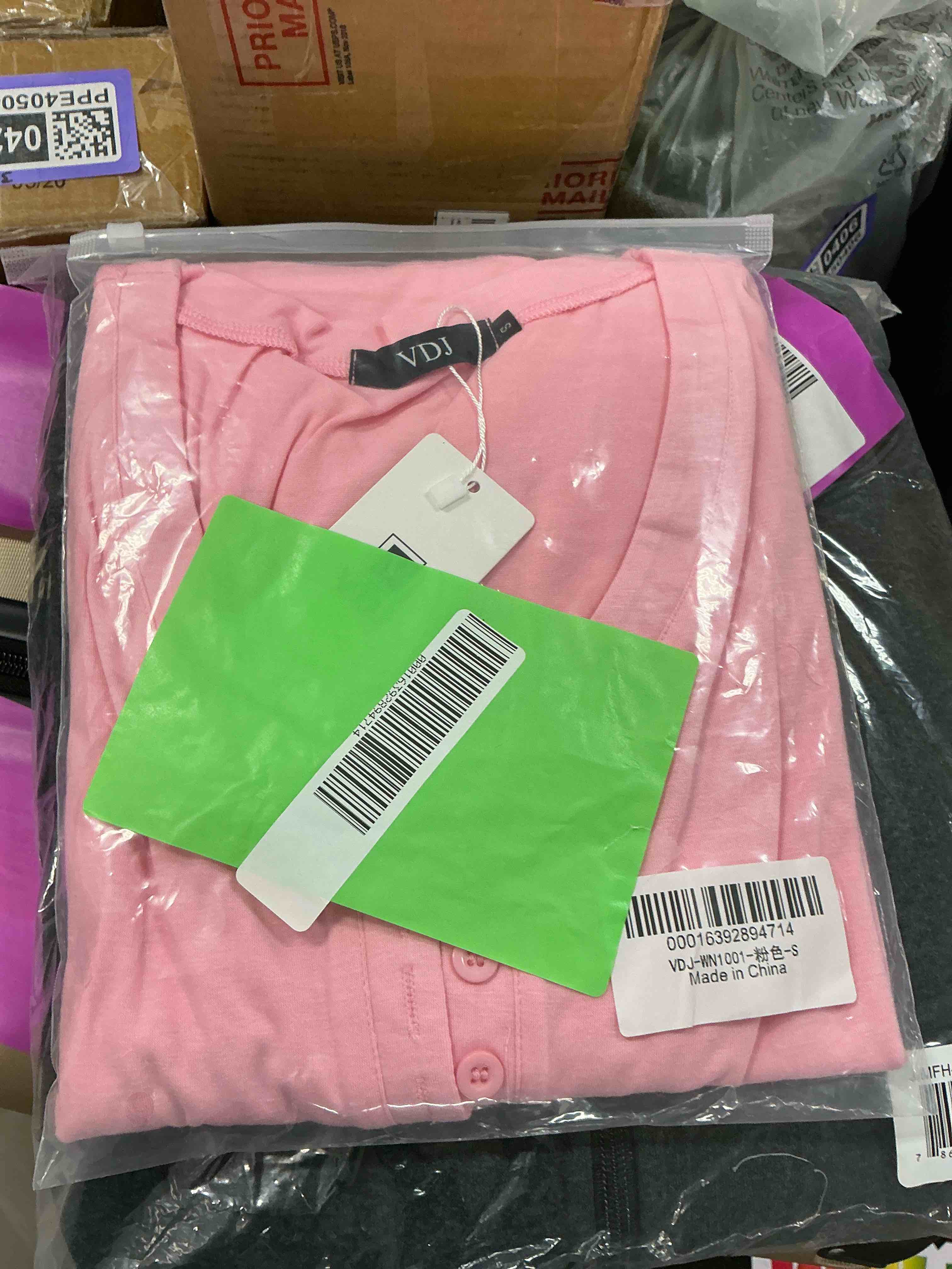 Condition photo showing New/Like New for VDJ Women Tops Button V Neck 3/4 Sleeve T Shirts Casual Fall Tops Solid Color Basic Cute Pink Tee Clothes Size S