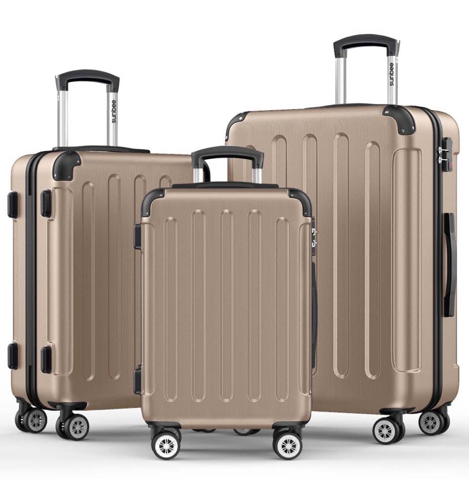 Sunbee 3 Piece Luggage Sets Hardshell Lightweight Suitcase with TSA Lock Spinner Wheels Champagne