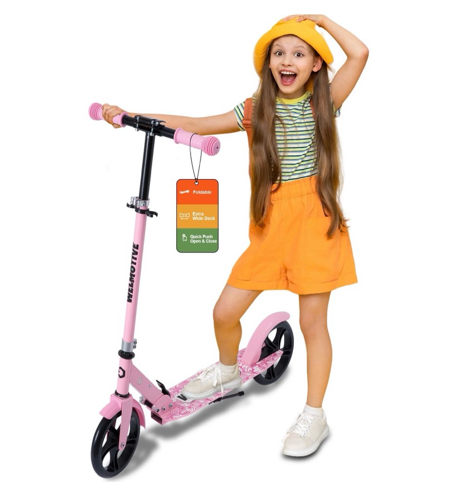 Welmotive Scooter for Kids Ages 6+, Teens & Adults, Lightweight Kick Scooter 3 Adjustable Heightand Rear Brake, Big Wheel Foldable Scooter for Indoor & Outdoor.
