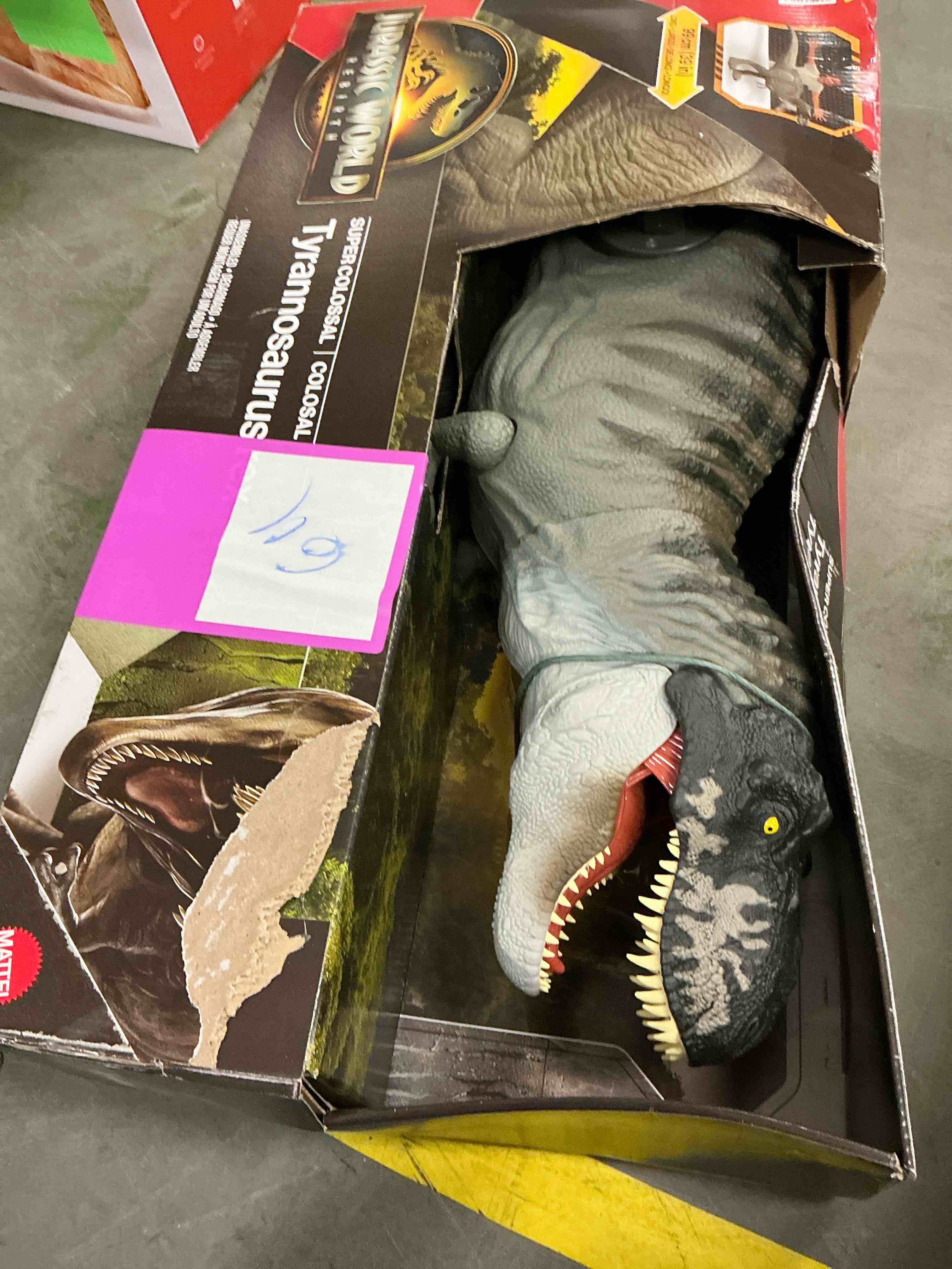 Condition photo showing New/Like New for Jurassic World Rebirth Super Colossal Tyrannosaurus Rex Action Figure, T-Rex Dinosaur Movie Toy