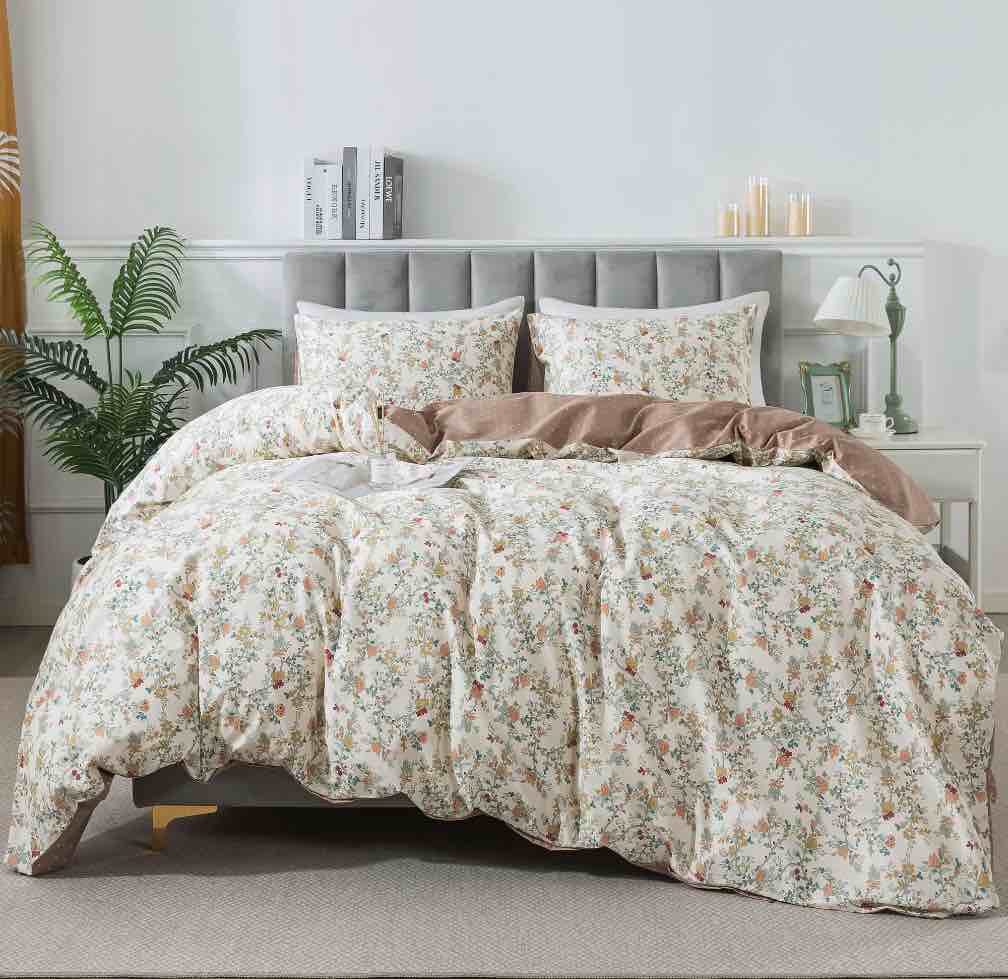 HoneiLife 3pc Duvet Cover King Size - 100% Cotton Comforter Floral Breathable Duvet Cover with Zipper Closure & Corner Ties, Brown Branches