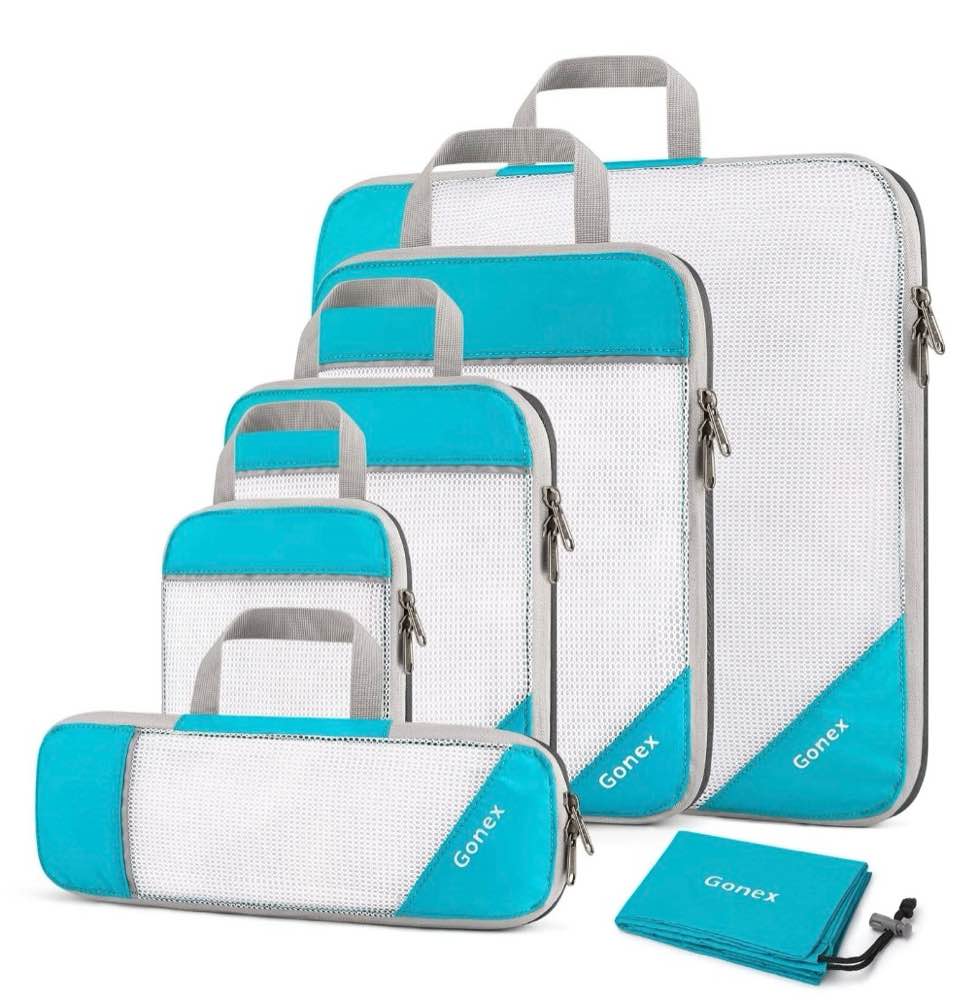 Gonex 6 Set Compression Packing Cubes Mesh Luggage Organizers for Travel Accessories Suitcase Storage Bags Set