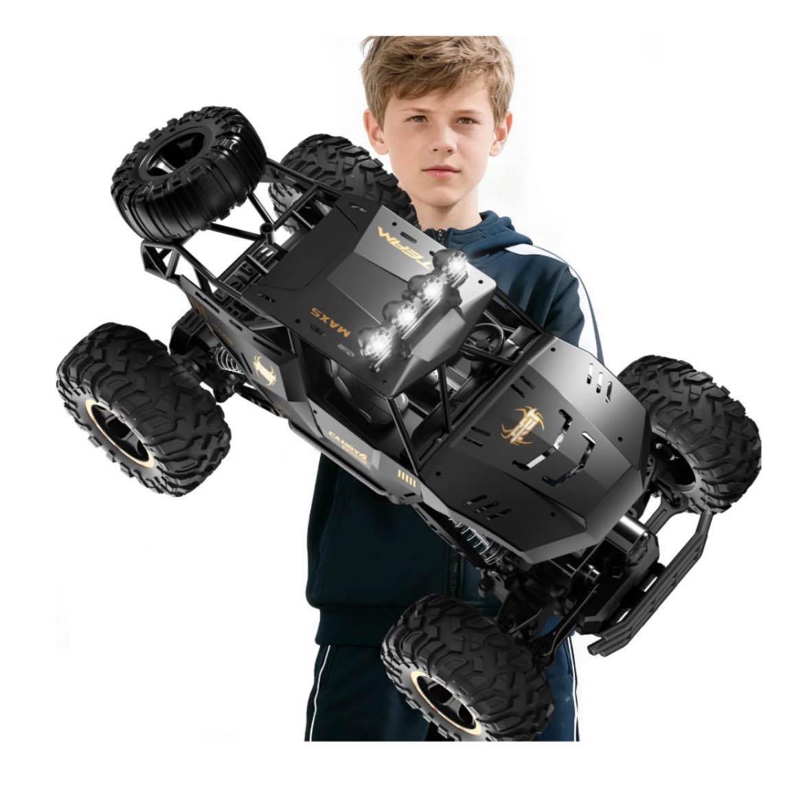 Condition photo showing New/Like New for 4DRC 1:12 Rc Car off Road Truck Remote Control Car Metal Shell 2.4G 4WD Dual Motors  with 2 Batteries Black