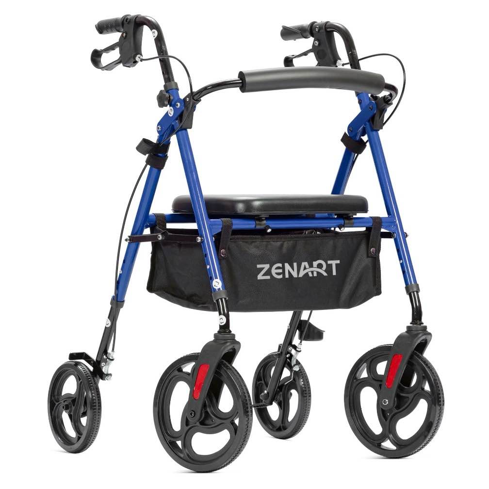 ZENART Mobility Rollator Walker for Seniors Adult with Adjustable Seat and 10" Wheels, Blue