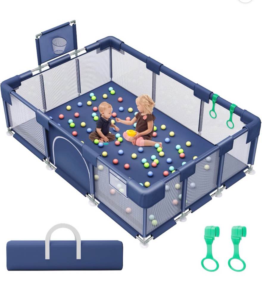 babyeap Baby Playpen,73 Inch Extra Large Baby Playard,Playpen for Babies and Toddlers With Basketball Hoop,Children Kids Play Fence for Indoors Outdoors,Blue