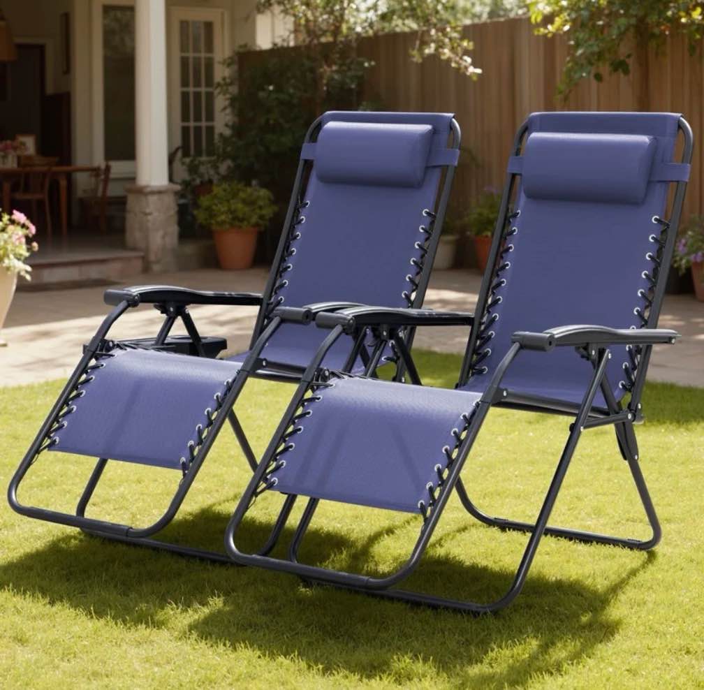 Lacoo 2 Zero Gravity Chair Patio Outdoor Foldable Lawn Lounge Chair Reclining Chair with Adjustable Pillow for Graden  Patio Beach   Blue