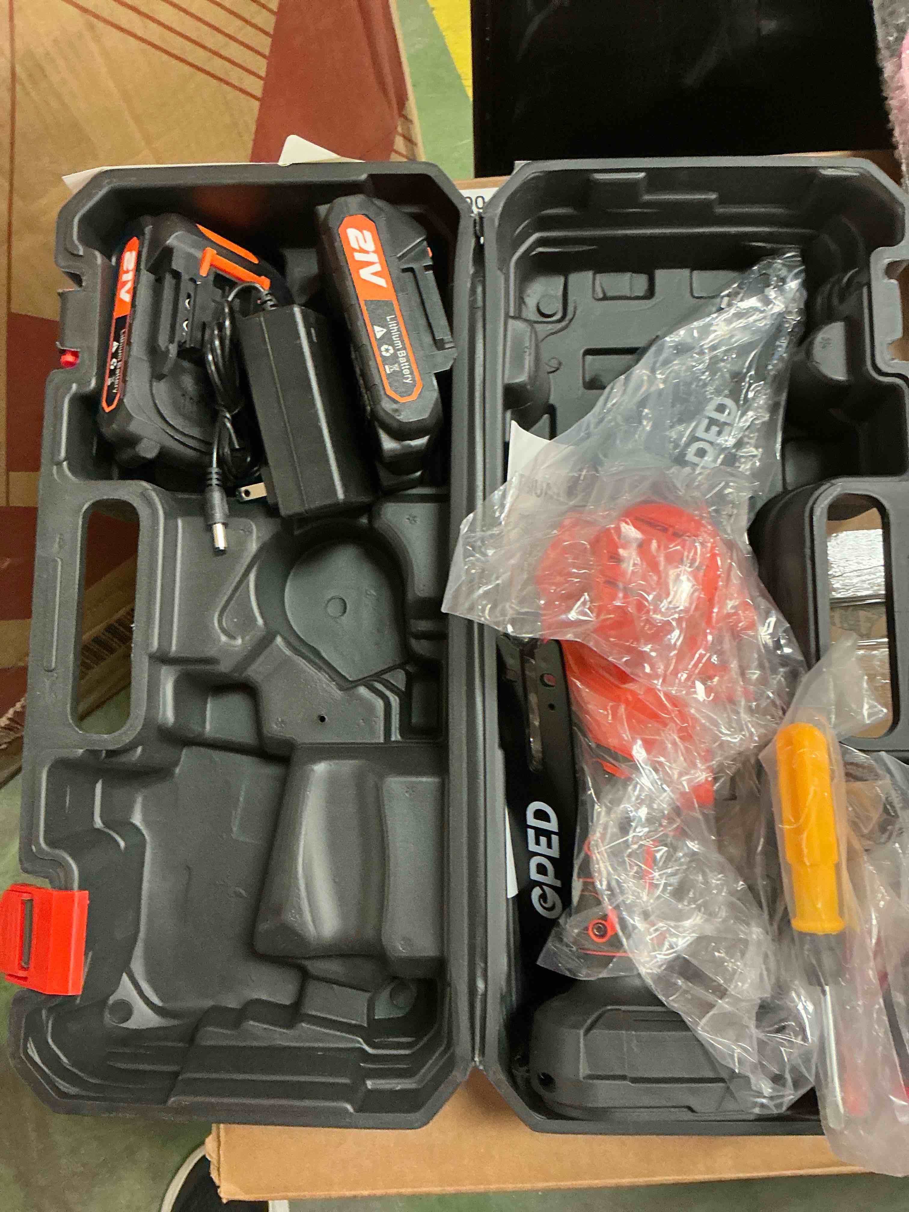 Condition photo showing New/Like New for GPED 6 Inch Mini Chainsaw Cordless with 2 Batteries, Automatic Oiler Portable Electric Chain Saw, Hand Saw for Wood/Trees Cutting, Household and Garden, Father's Day Gift for Men Dad Husband, Orange