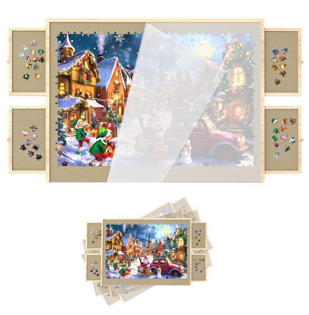 2000 Piece Puzzle Board with Drawers and Cover, Adjustable Tilting Puzzle Board, Portable Wooden Jigsaw Puzzle Table for Adults as a Gift