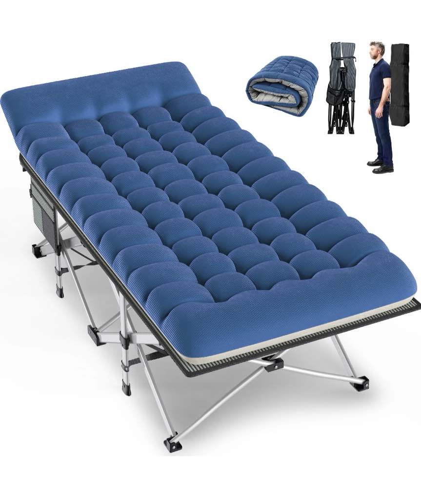 GVDV Folding XXL Camping Cot with 2 Sided Comfort Mattress, 78"x32" Portable Folding Bed for Adults, Extra Wide Sleeping Bed for Camp Office Nap Beach Travel