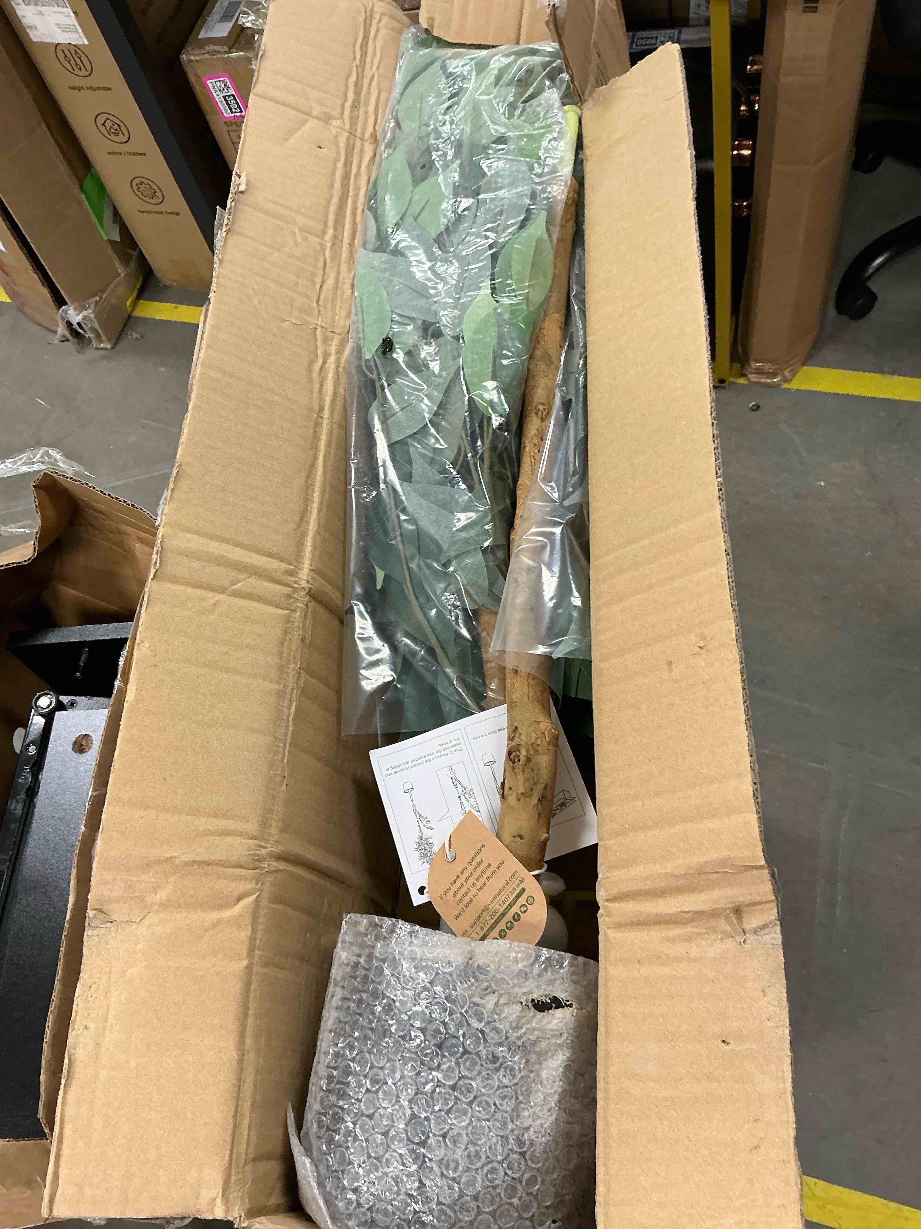 Condition photo showing Good Condition for 7FT Artificial Ficus Tree with Natural Wood Trunk and Lifelike Leaves, Silk Fake Potted Tree with Wood Branches, Faux Tree for Office Home Decor