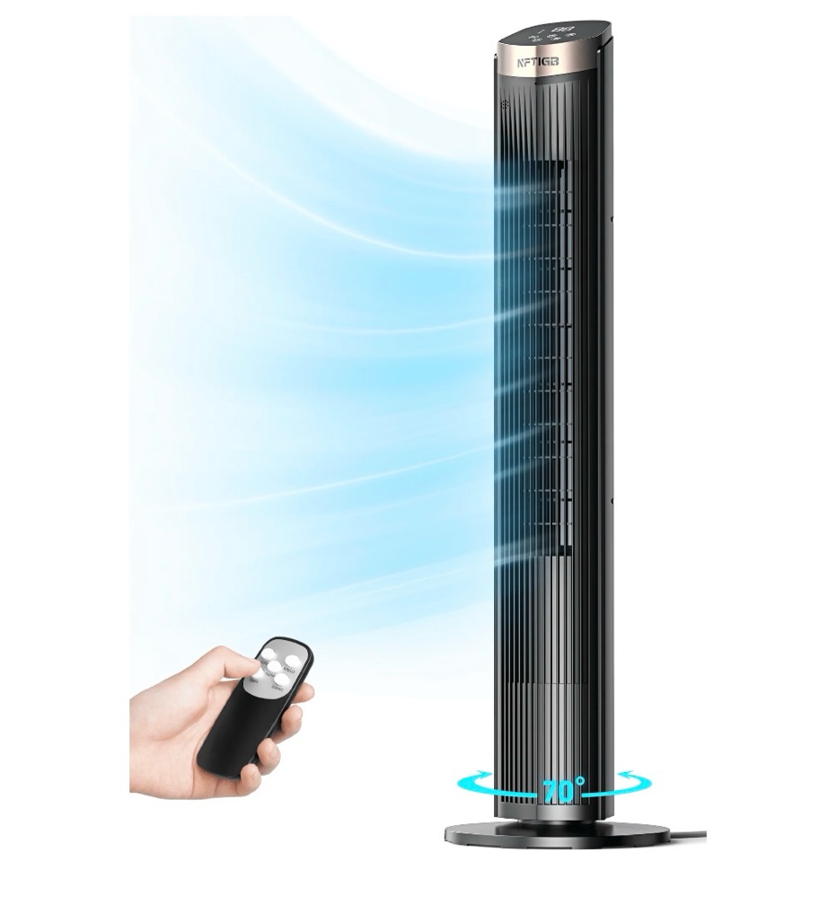 NFTIGB 40 inch Tower Fan for Home, 70° Oscillating Standing Floor Fan with Remote, 5 Speeds 3 Modes with Remote Bladeless Fan, New