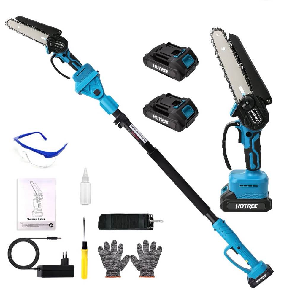 HOTREE 2 in 1 Cordless Pole Saw, 6-inch Pole Chainsaw Mini Handheld Chainsaw, 15 ft Extension Pole Saw for Effortless Tree Trimming