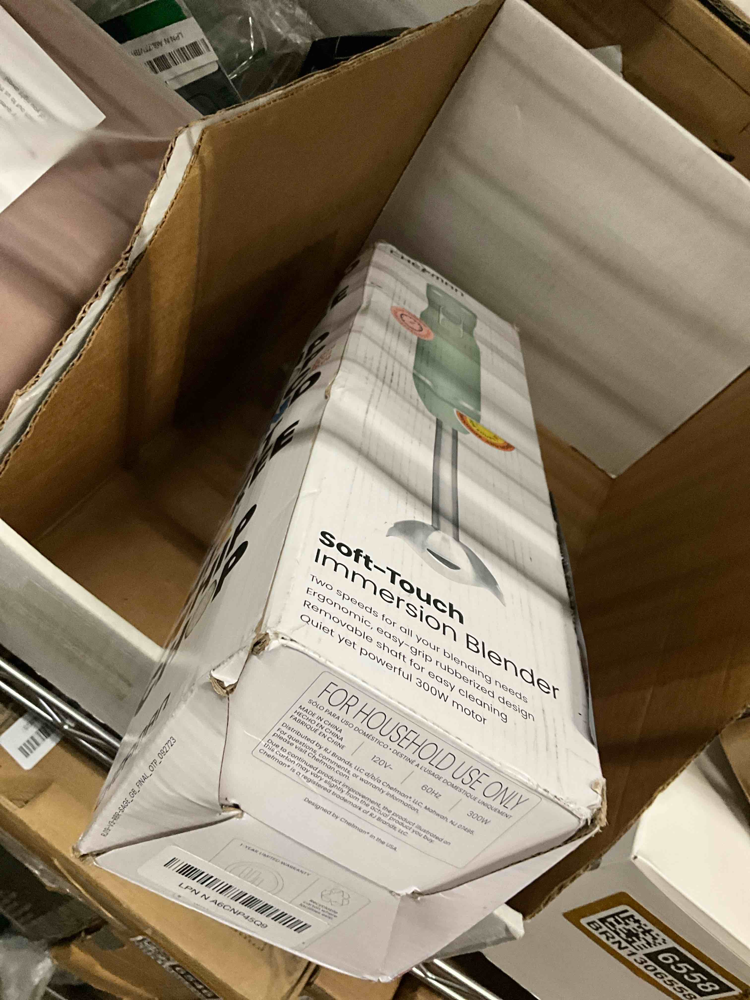 Condition photo showing Good Condition for Chefman Immersion Stick Hand Blender with Stainless Steel Blades, Powerful Electric Ice Crushing 2-Speed Control Handheld Food Mixer, Purees, Smoothies, Shakes, Sauces & Soups, Sage