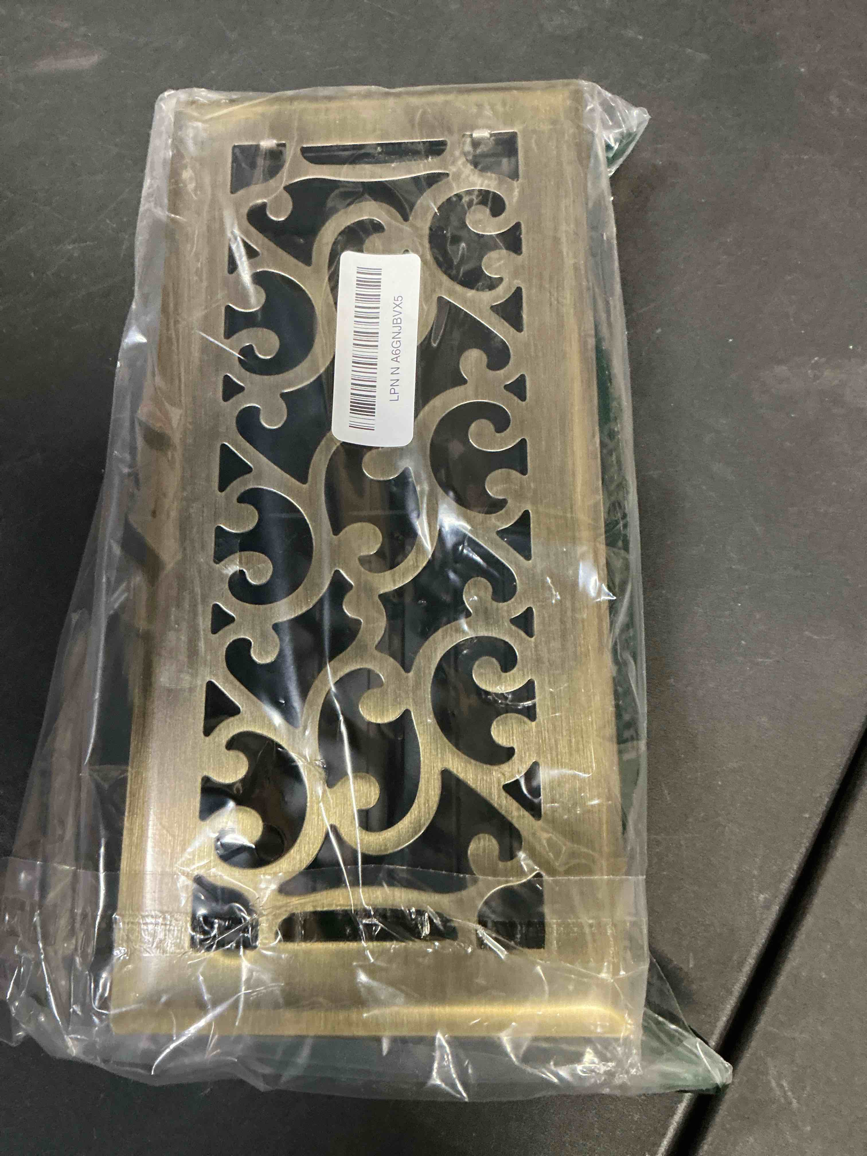 Condition photo showing Good Condition for 4x10 Inches Heavy Duty Walkable Floor Register - Easy Adjust Air Supply Lever Decorative Floor Vent Covers - Savannah Design Vent Covers for Home - Antique Brass 4x10 Inches Antique Brass