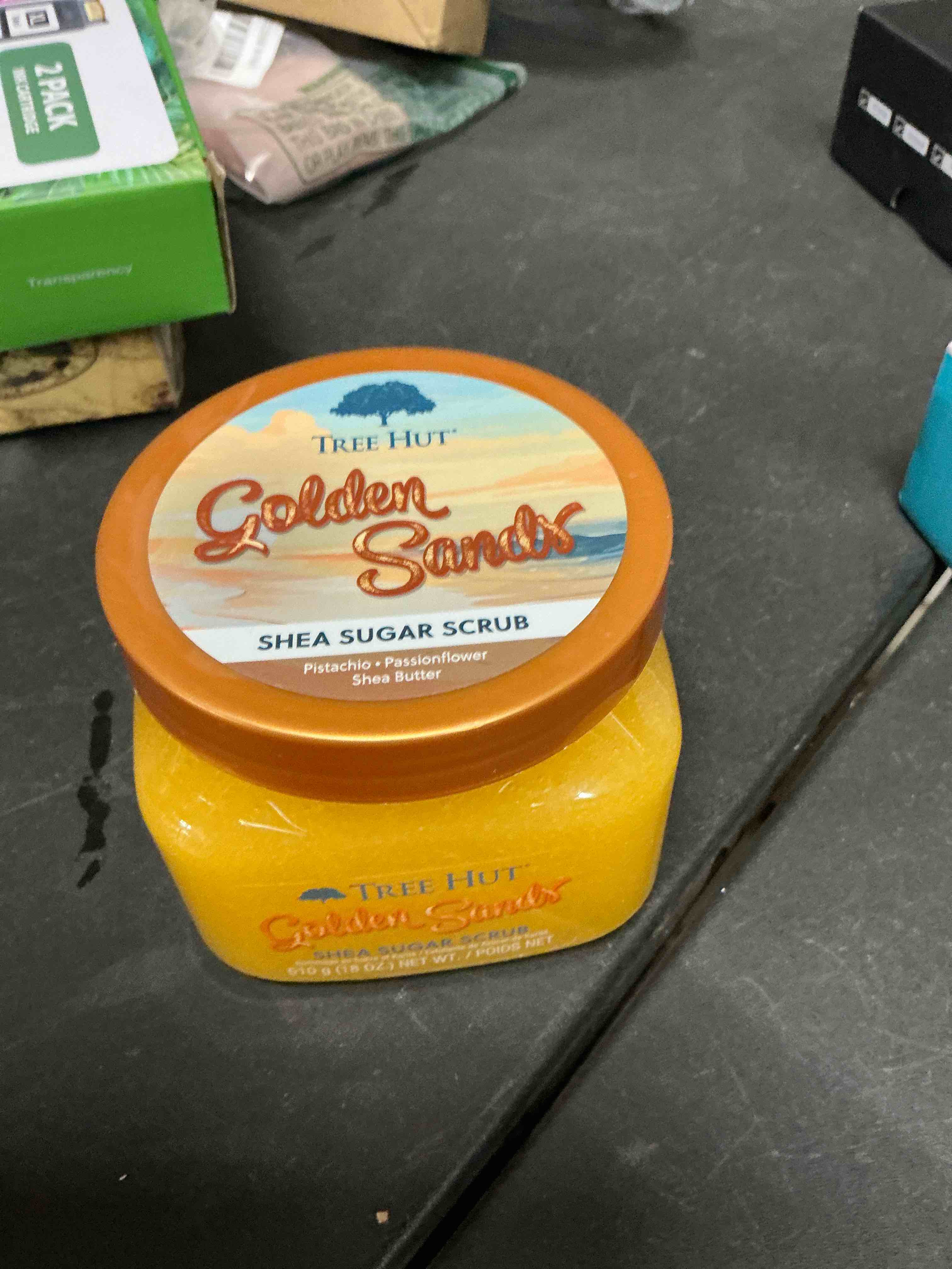 Condition photo showing New/Like New for Tree Hut Golden Sands Shea Sugar Scrub, Exfoliating, Hydrating & Moisturizing Body Scrub with Shea Butter & Nourishing Essential Oils, Smooth & Soften Skin, 18 oz