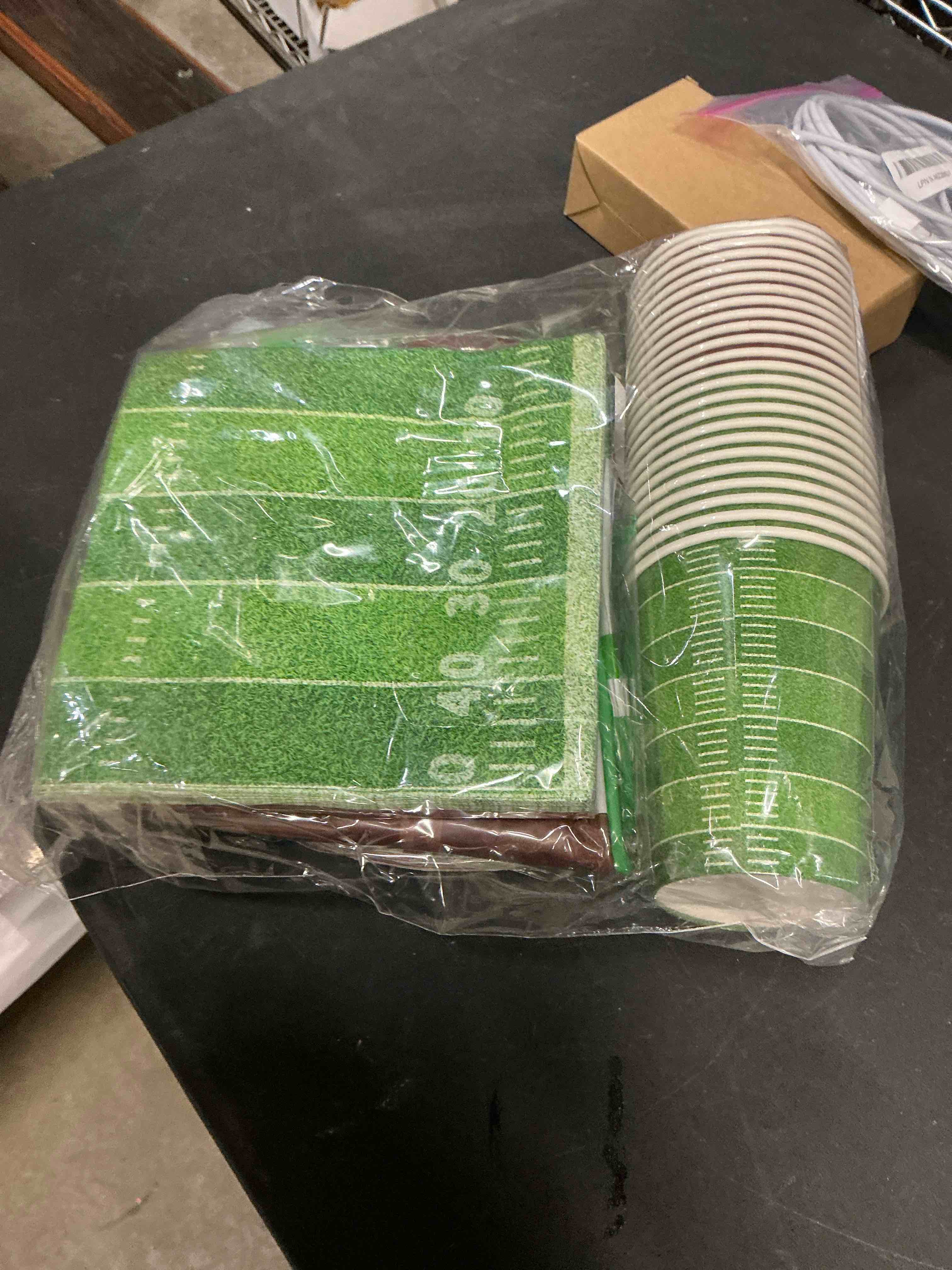 Condition photo showing New/Like New for Gatherfun Football Party Supplies Kit Serve 24,Includes Dinner Plates, Dessert Napkins, Cups,Banner and Touchdown Tablecloth for Birthday Gameday Tailgate Decorations, Green (2023053002)