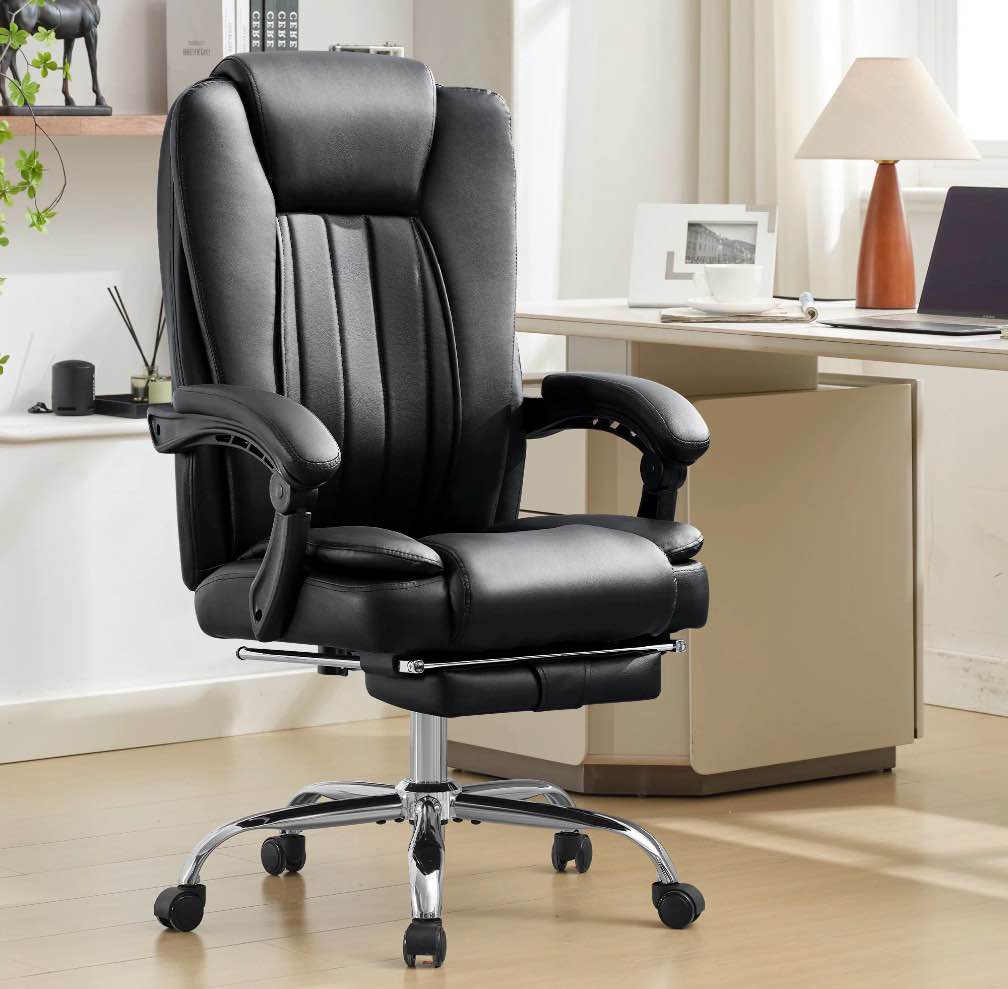 jonpony big and tall office chair 500lbs executive office chair massage and footrest ergonomic computer desk chair reclining high back leather office chair lumbar back support swivel rolling,black