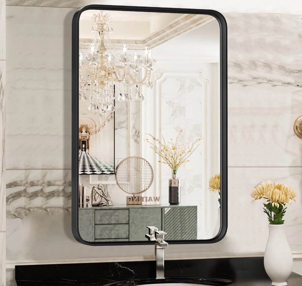edx bathroom mirror 30 x 22  wall mirror with rectangular metal frame  black