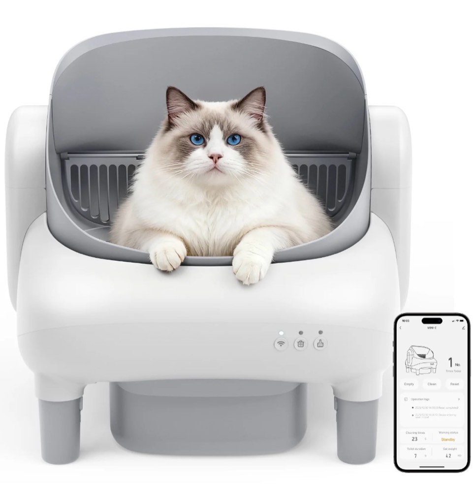 cumrige self cleaning litter box,open top automatic litter box with app control for multiple cats, safety sensors protection,large waste bin