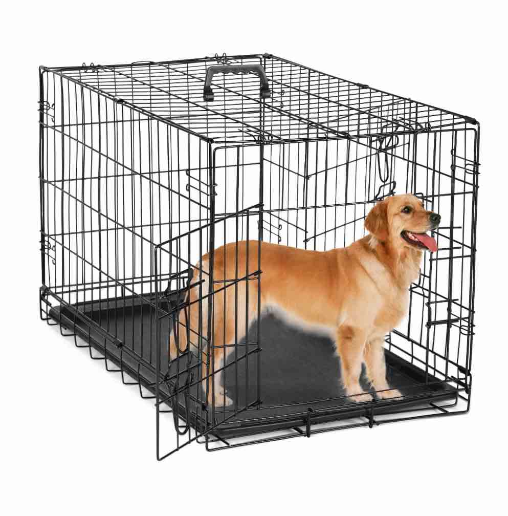 edx large dog crate with divider panel 42 double door folding metal wire dog cage with plastic leak-proof pan tray