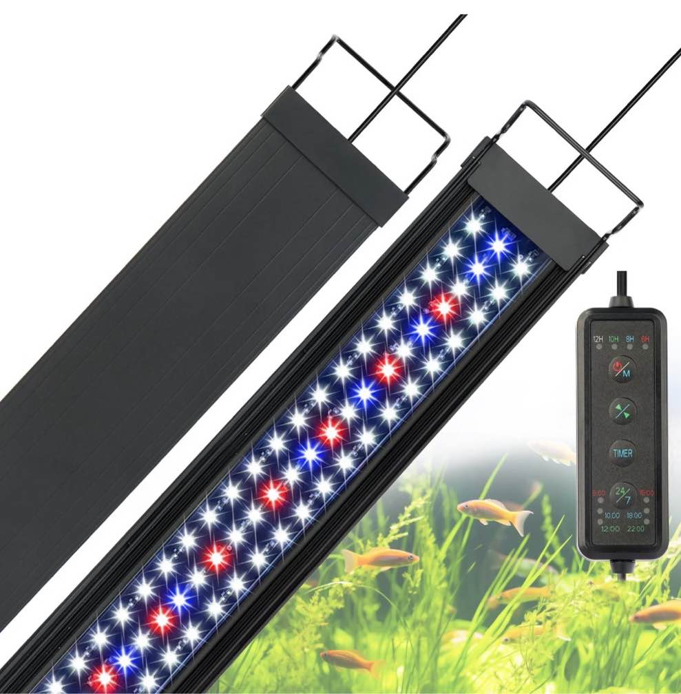 oyo water led aquarium light with timer, 5 brightness levels, sunrise/sunset simulation for freshwater tanks