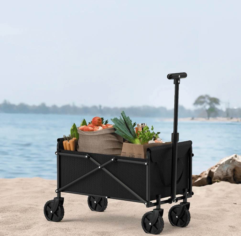 foldable wagon cart with wheels for grocery sports garden shopping camping?black