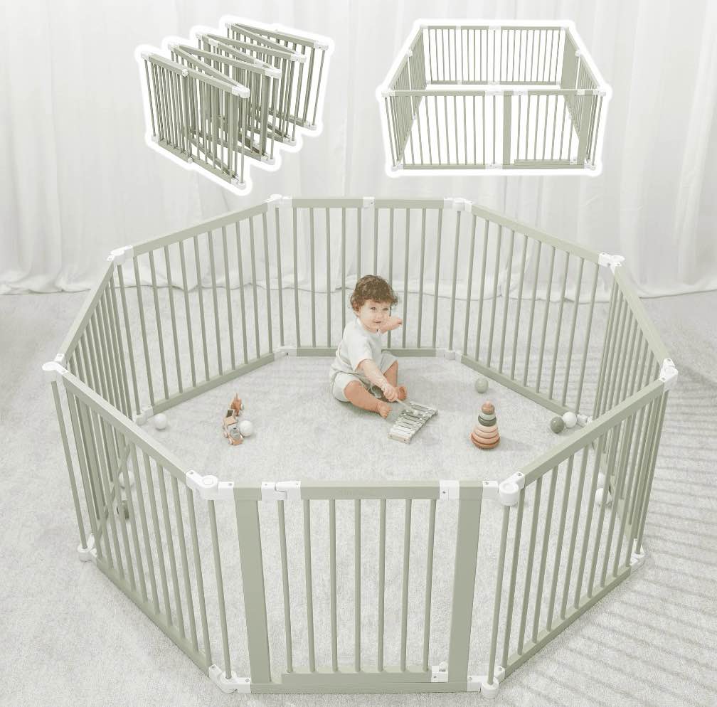 comfy cubs baby playpen & baby gate for toddler & babies, foldable adjustable playard, sage