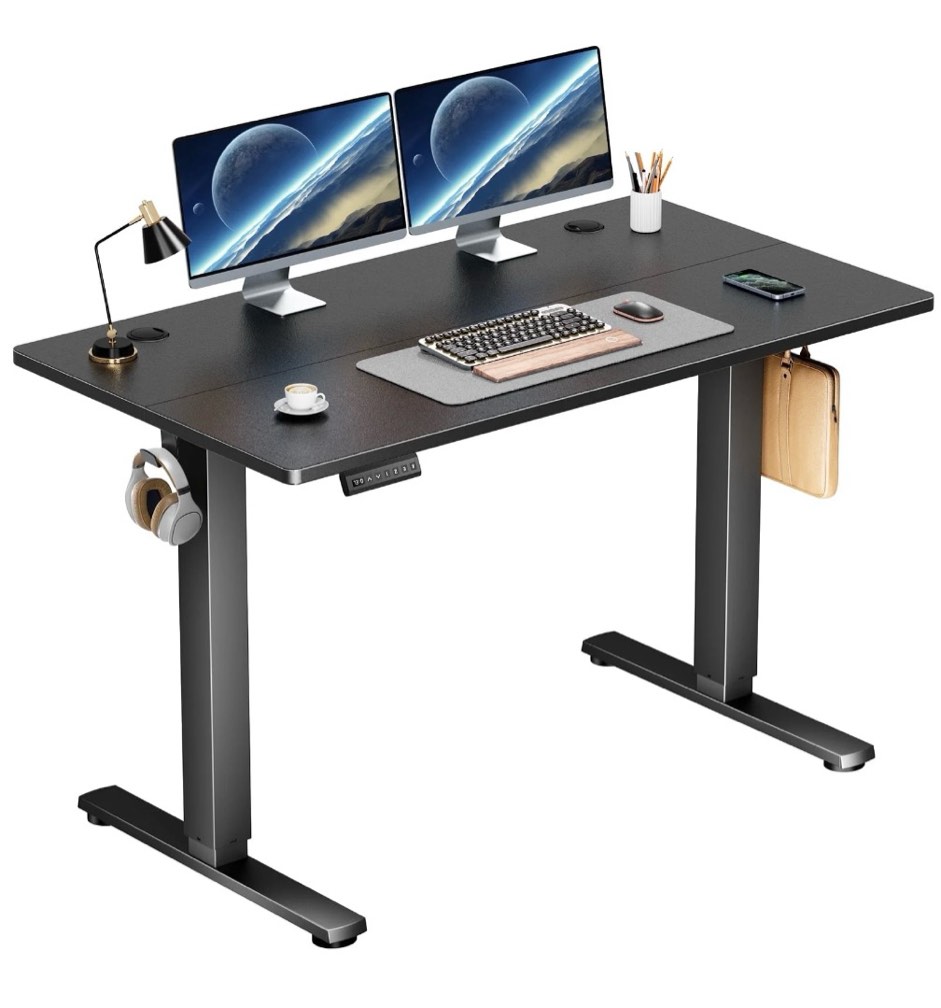 edx electric adjustable height sit standing desk, 48 x 24 inch splice board for home office, black 48 x 24in