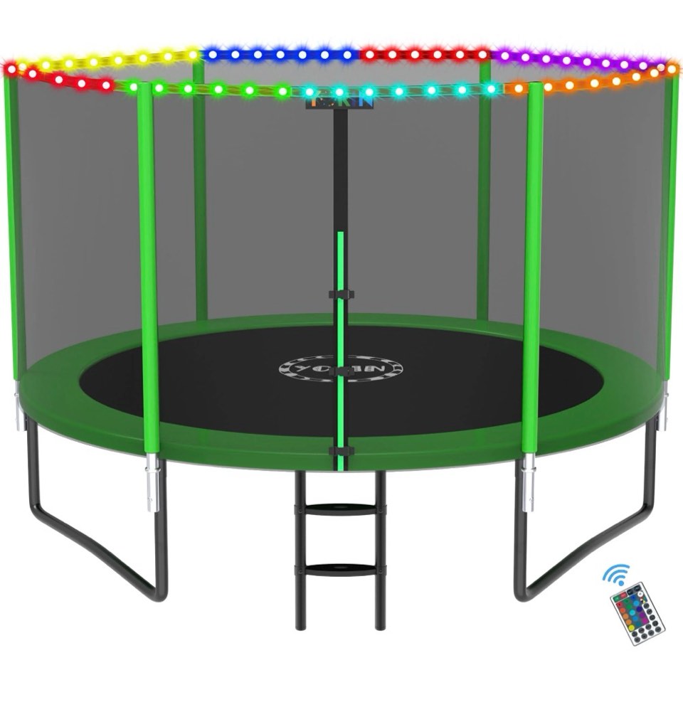 yorin trampoline for 3-4 kids, 10 ft trampoline for adults with enclosure net, ladder, 1000lbs weight capacity outdoor round recreational trampoline, heavy duty upgrade trampoline