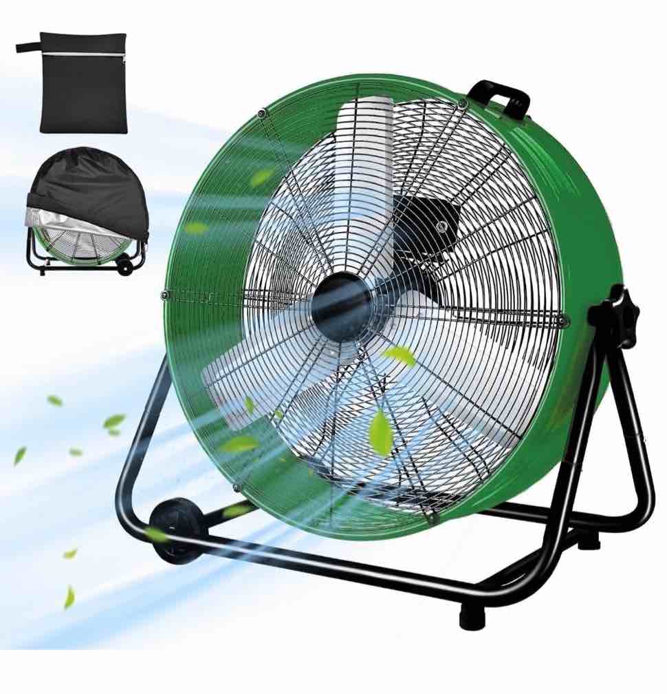 industrial fan 24" up to 8800 cfm, high velocity fan with 3 speeds, heavy duty blower equipped waterproof cover, 360° adjustment, green