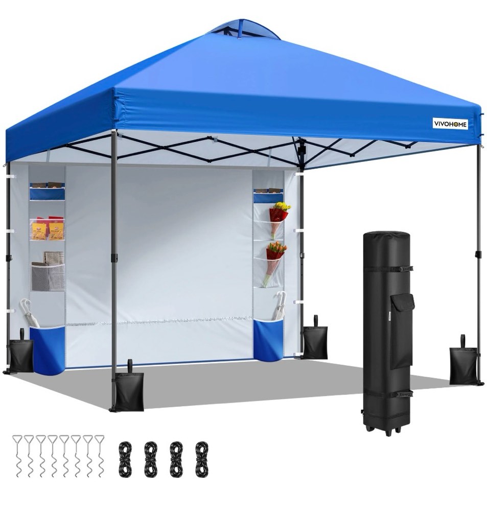 specstar 8'x8' pop-up canopy, one push set-up tent with 1 sidewall for outside, blue