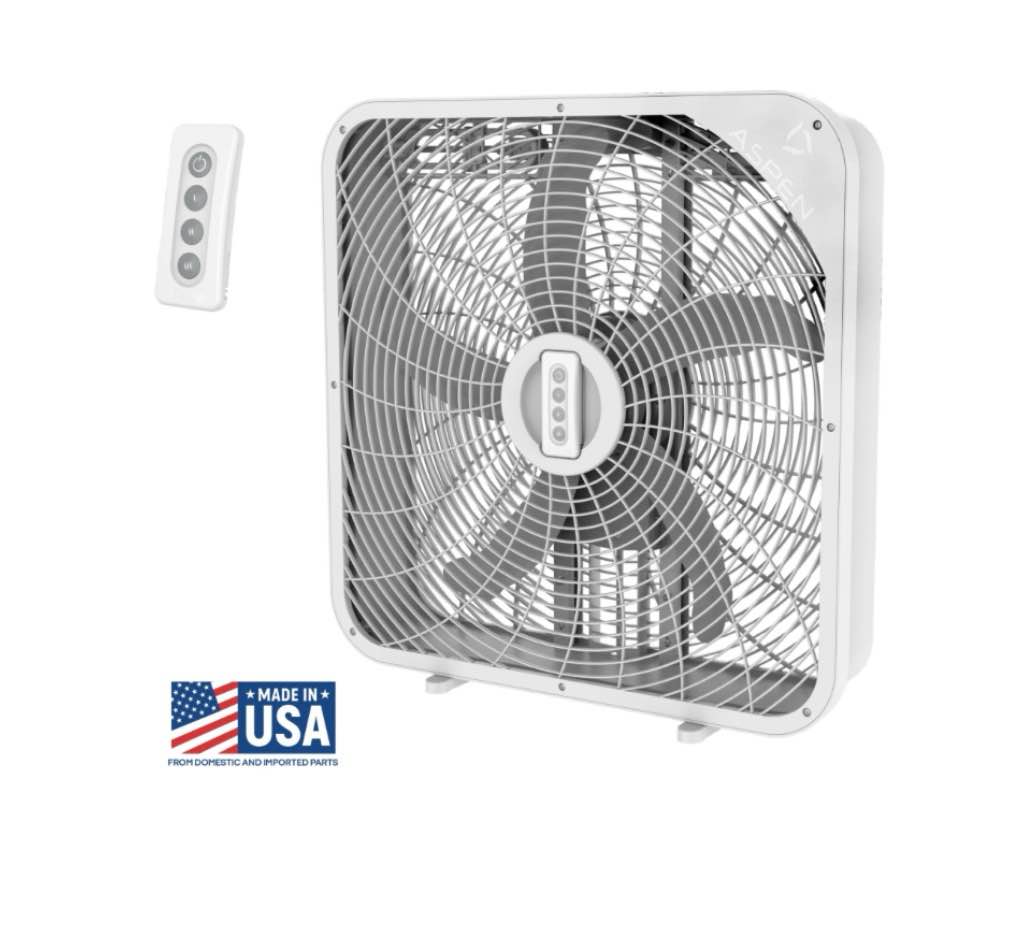the aspen 20 in. box fan with remote control - quiet, efficient cooling