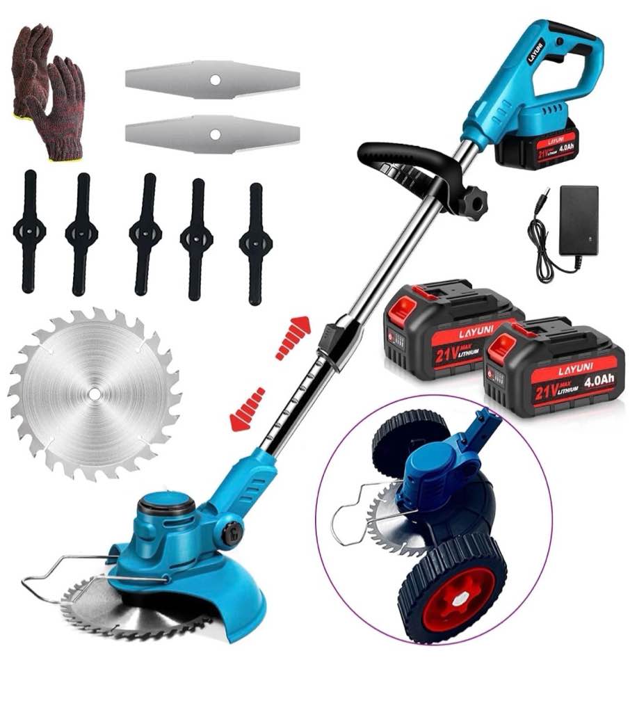 susuzi 21v 3-in-1 cordless weed wacker – weed eater brush cutter with wheels, dual batteries & adjustable head