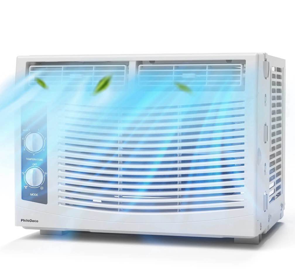 philodeco 5000 btu window air conditioner easy cool - capable of cooling up to 150 sq ft. 2 fan speeds, 4-way air direction, mechanical control, filter, for small room air conditioner, small ac unit