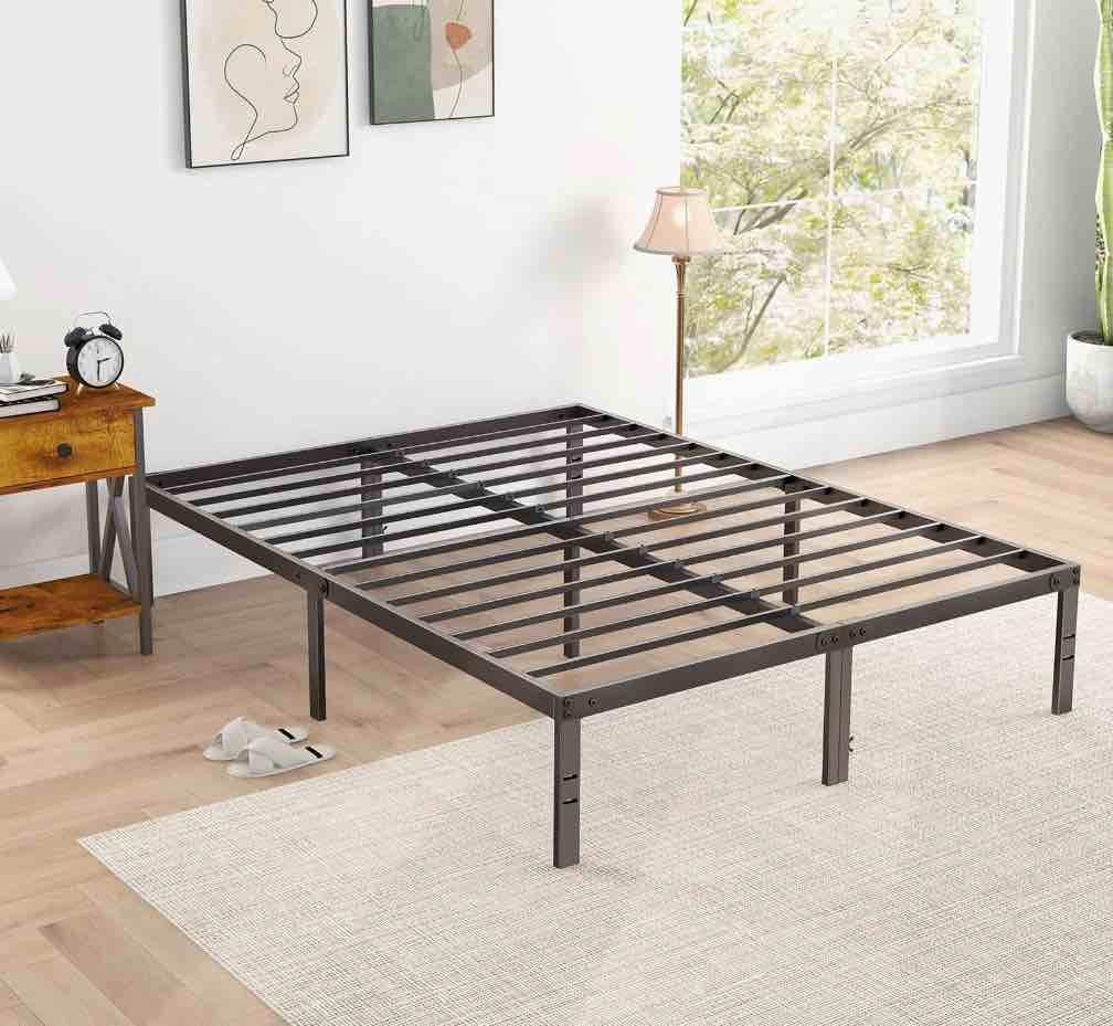 edx Queen Platform Bed Frame with Ample Storage Space, Sturdy Steel Slat Support, Heavy-Duty Construction, 14-Inch Height, No Box Spring Required