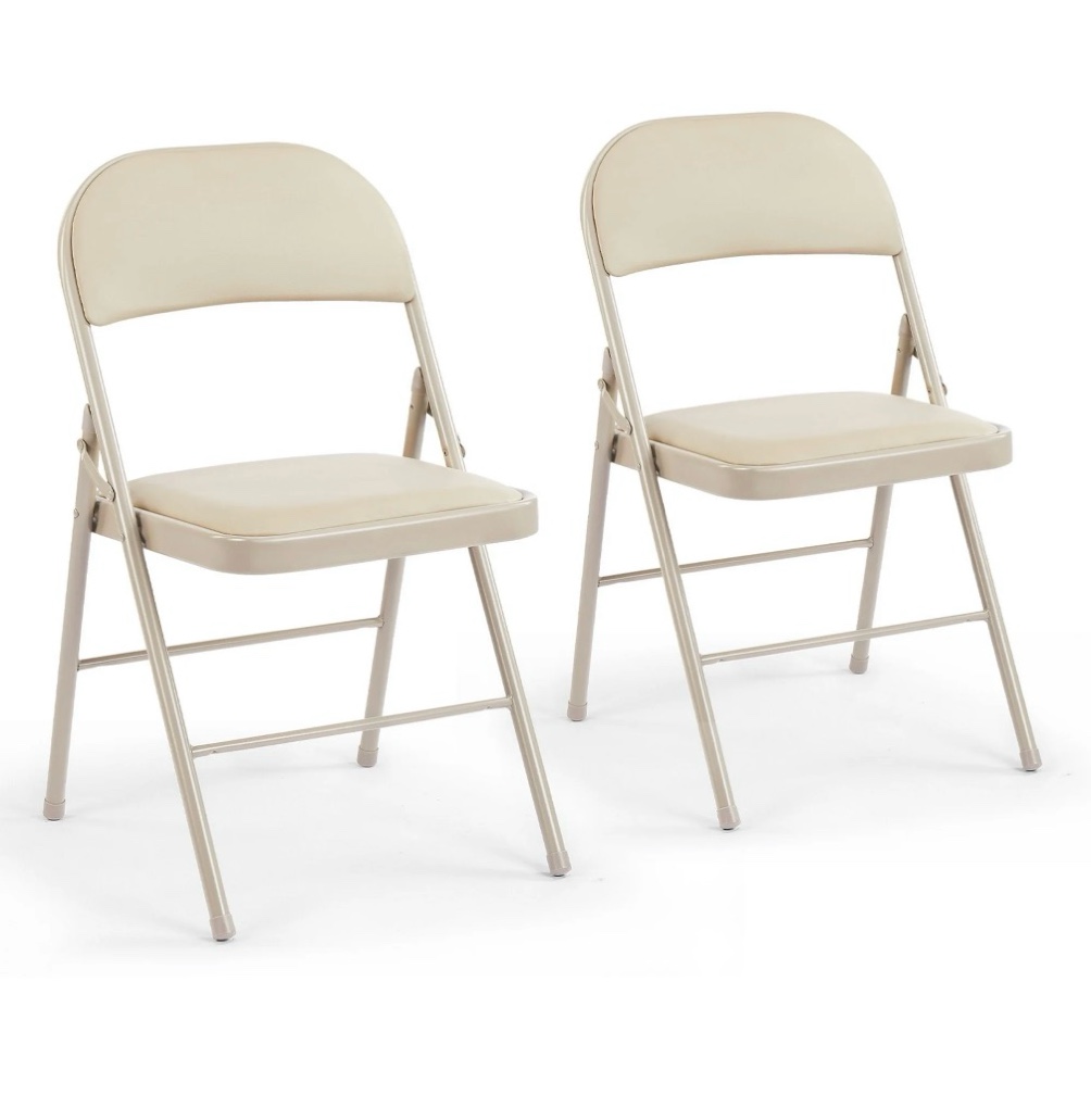 CONCETTA 2 Pack Folding Chair, Indoor Outdoor Portable Stackable Commercial Leather Padded Seat for Home, Office, Party, Kahki