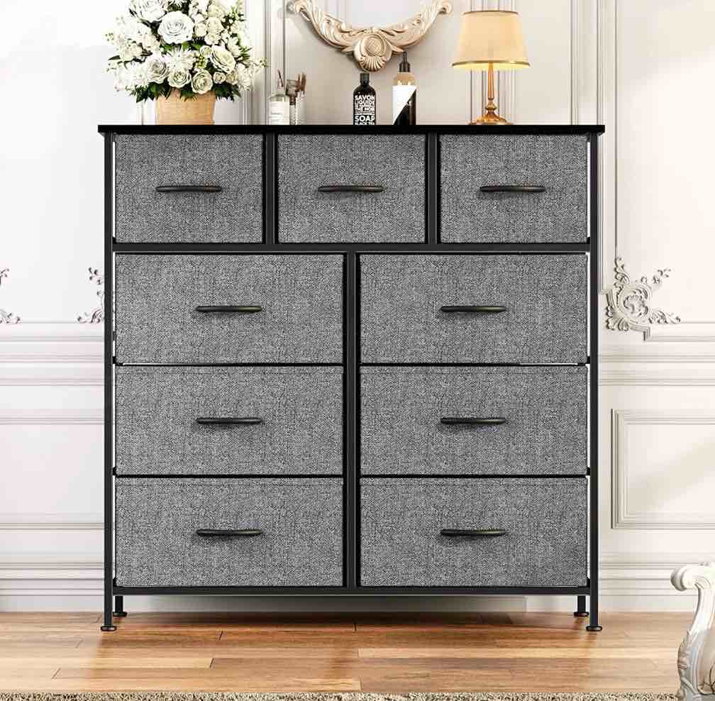 edx Fabric Dresser for Bedroom 9 Drawer, Grey