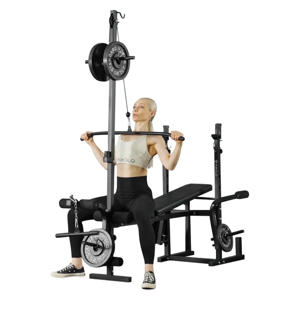 Mikolo Adjustable Weight Bench 800lbs 6 in 1 with Lat Pull Down  Leg Extension and Leg Curl  Chest Fly and Preacher Curl Workout Bench Multi-Function Strength Training Bench Press Exercise Equipment
