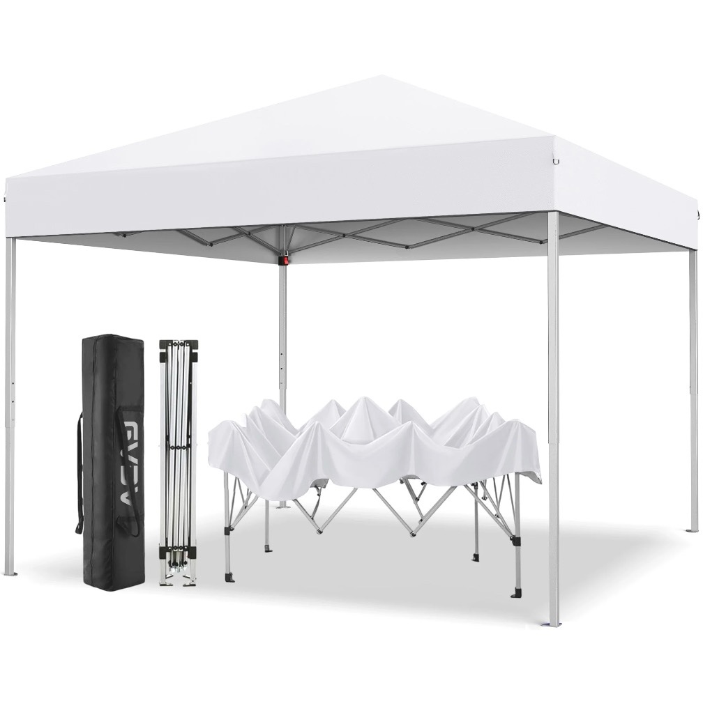 GVDV 10 ft x 10 ft Easy Pop up Outdoor Canopy Tent, Straight Legs Instant Canopy for Outside with Carrying Bag, White